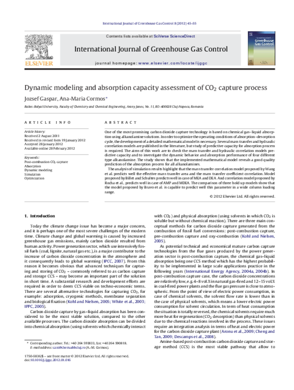 (PDF) Dynamic modeling and absorption capacity assessment of CO 2 ...