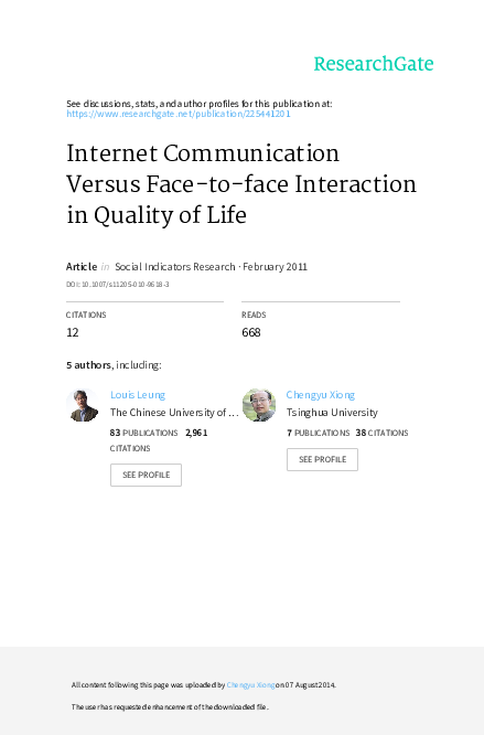 (PDF) Internet Communication Versus Face-to-face Interaction in Quality ...
