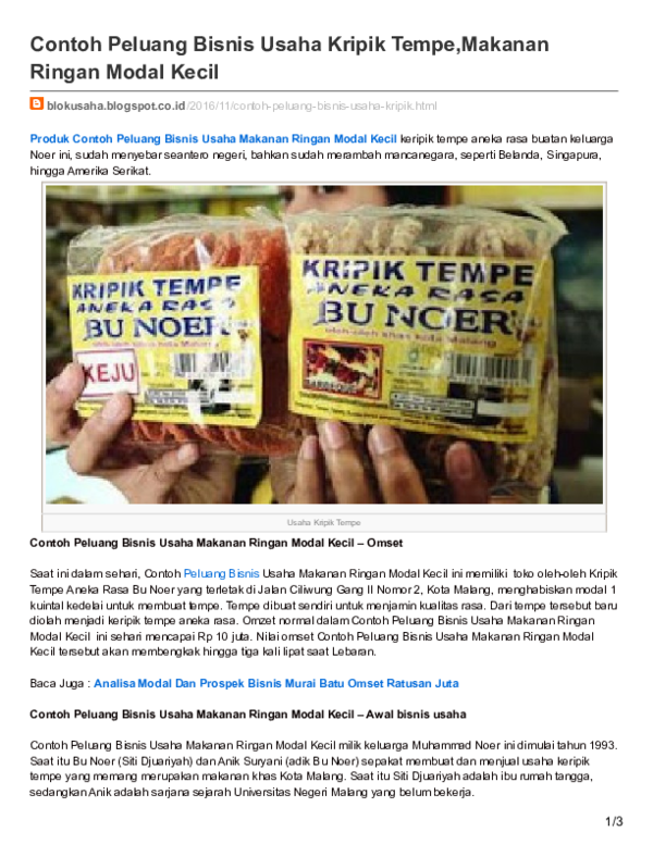 Pdf Blokusaha Blogspot Co Id Contoh Peluang Bisnis Usaha Kripik