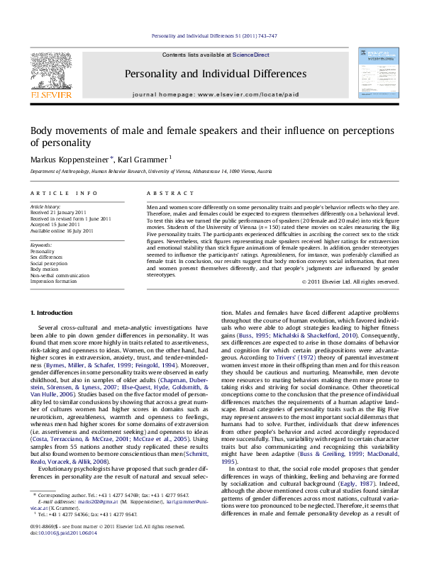 (PDF) Body movements of male and female speakers and their influence on ...
