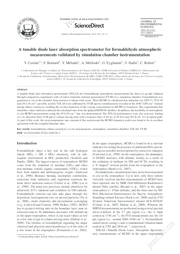 (PDF) A tunable diode laser absorption spectrometer for formaldehyde ...
