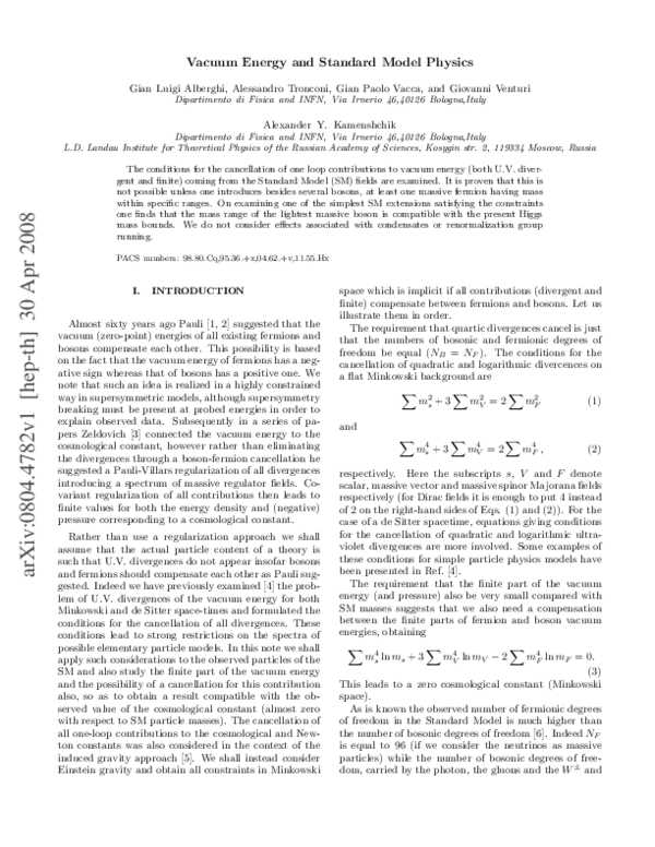 (PDF) Vacuum Energy and Standard Model Physics Gian Paolo Vacca