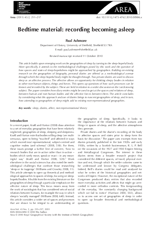 (PDF) Bedtime material: recording becoming asleep