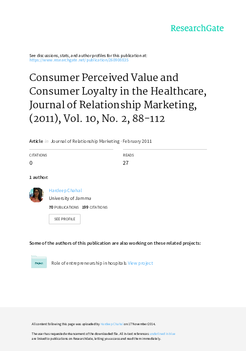 (PDF) Consumer Perceived Value and Consumer Loyalty in the Healthcare ...