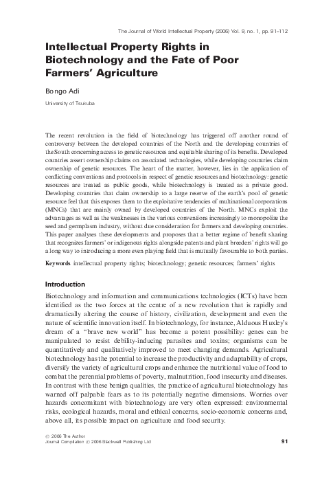 (PDF) Intellectual Property Rights in Biotechnology and the Fate of ...