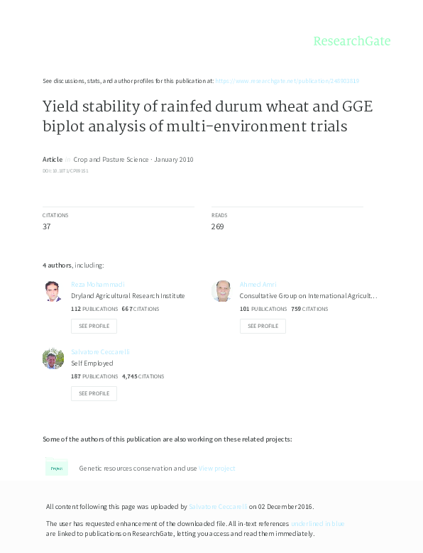 (PDF) Yield stability of rainfed durum wheat and GGE biplot analysis of ...