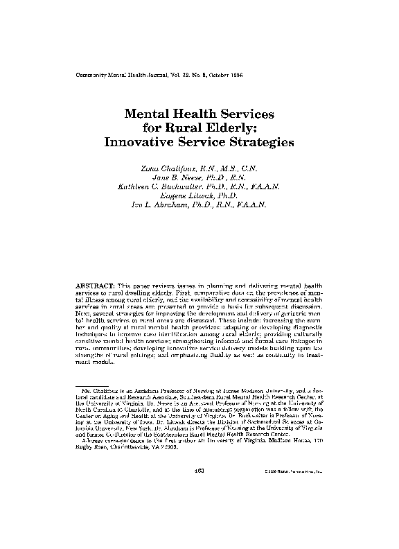 (PDF) Mental health services for rural elderly: Innovative service ...