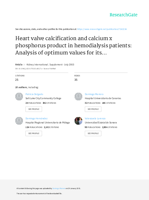 (PDF) Heart valve calcification and calcium x phosphorus product in hemodialysis patients