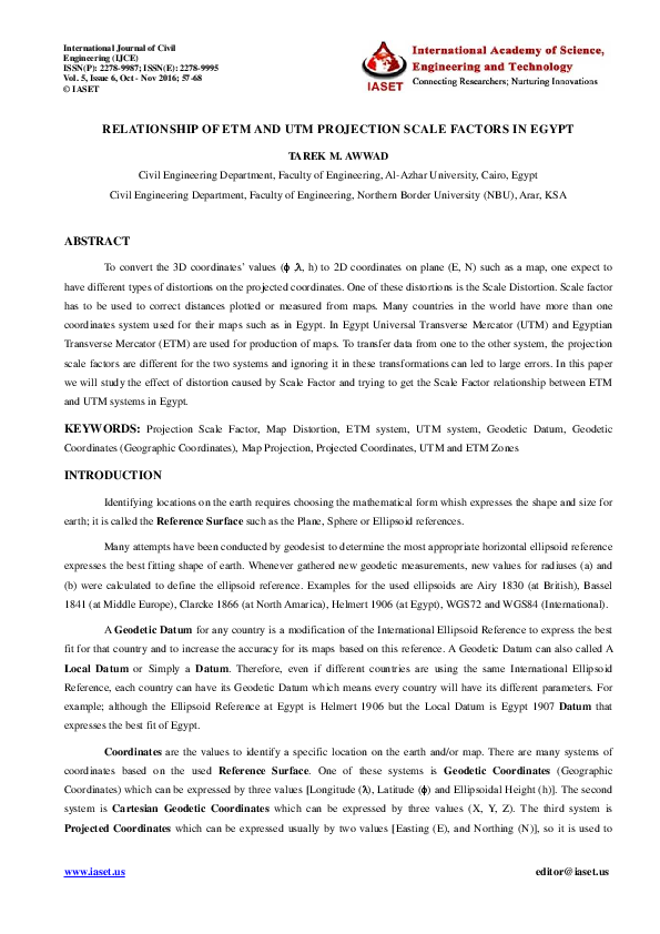 (PDF) RELATIONSHIP OF ETM AND UTM PROJECTION SCALE FACTORS IN EGYPT