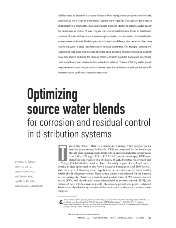 (PDF) Optimizing source water blends for corrosion and residual control ...