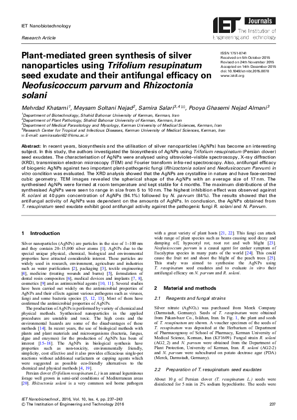 Green synthesis of silver nanoparticles using plant extracts pdf picture