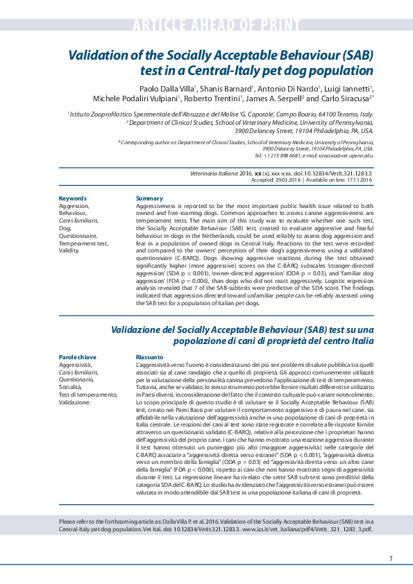 (PDF) Validation of the Socially Acceptable Behaviour (SAB) test in a ...