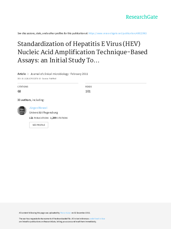(PDF) Standardization of Hepatitis E Virus (HEV) Nucleic Acid