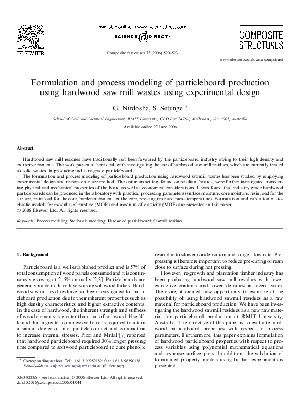 (PDF) Formulation and process modeling of particleboard production