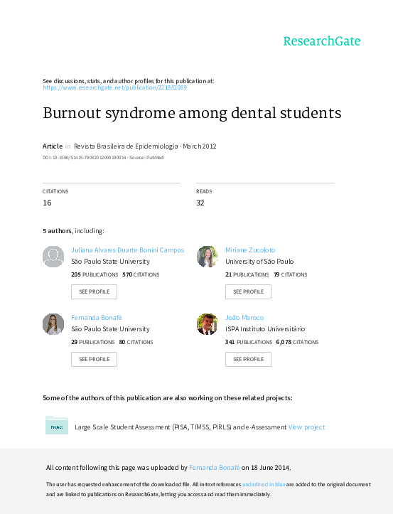 (PDF) Burnout syndrome among dental students João Maroco Academia.edu