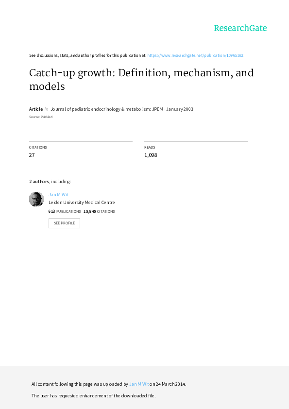 (PDF) Catchup growth definition, mechanisms, and models JM Wit