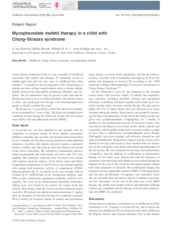 (PDF) Mycophenolate mofetil therapy in a child with Churg-Strauss syndrome