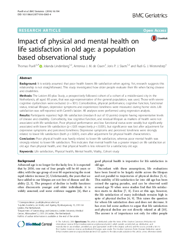 (PDF) Impact of physical and mental health on life satisfaction in old ...