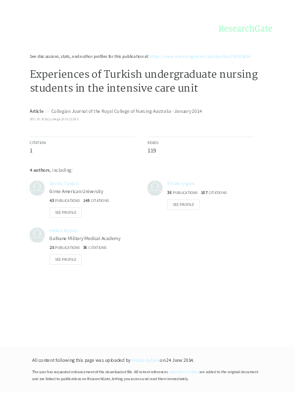 (PDF) Experiences of Turkish undergraduate nursing students in the ...