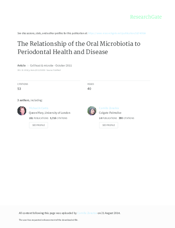 (PDF) The Relationship of the Oral Microbiotia to Periodontal Health ...