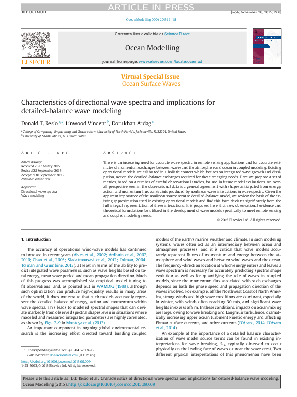 (PDF) Characteristics of directional wave spectra and implications for ...