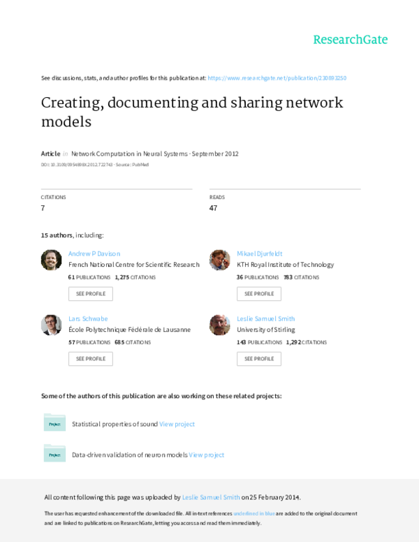 (PDF) Creating, documenting and sharing network models