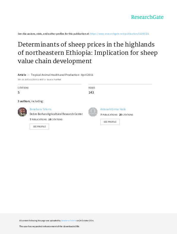 (PDF) Determinants of sheep prices in the highlands of northeastern