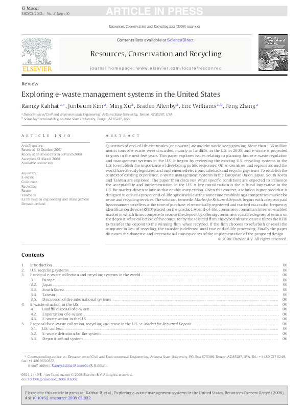 (PDF) Proposal for an ewaste management system for the United States