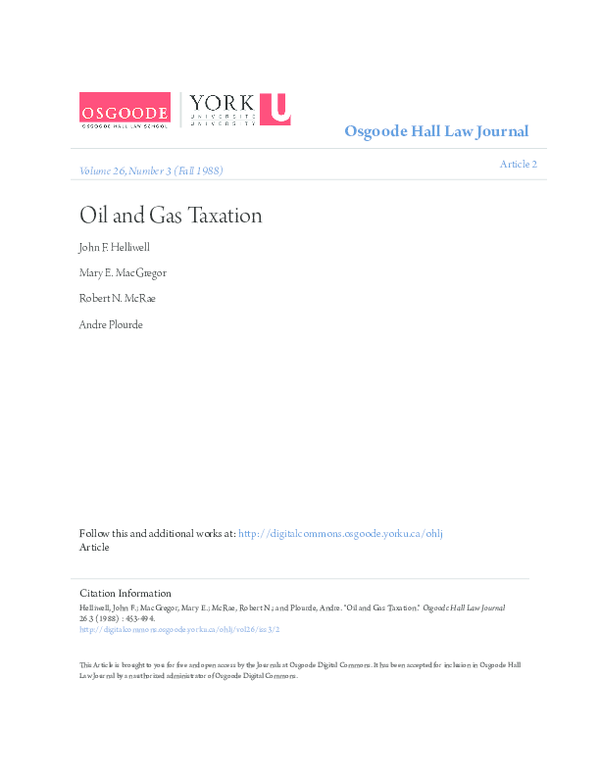 (PDF) Oil and Gas Taxation John F Helliwell Academia.edu