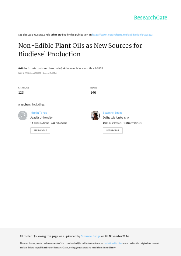 (PDF) Nonedible plant oils as new sources for biodiesel production Arjun Kathait Academia.edu