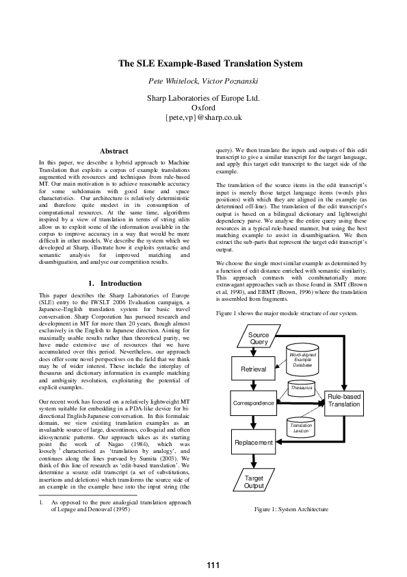 (PDF) The SLE example-based translation system
