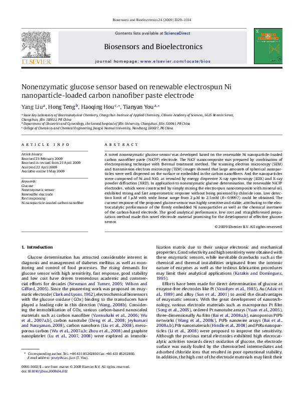 (PDF) Nonenzymatic glucose sensor based on renewable electrospun Ni ...