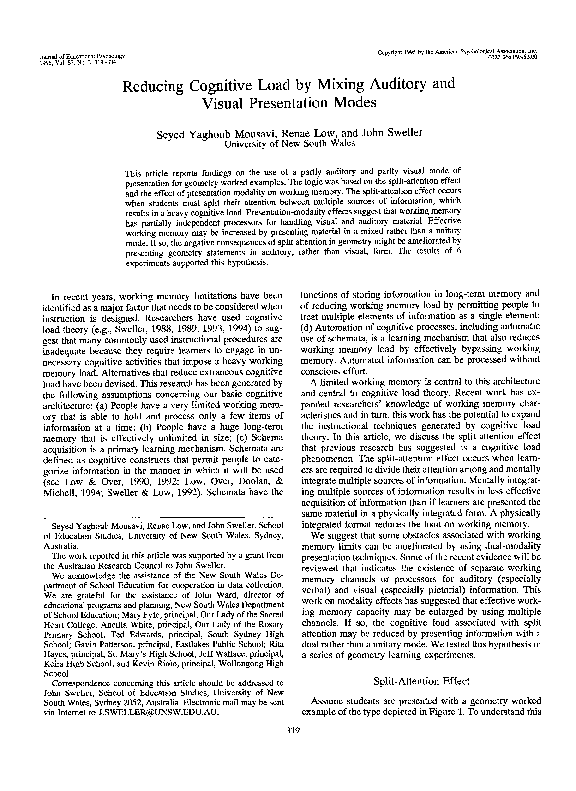 (PDF) Reducing cognitive load by mixing auditory and visual ...