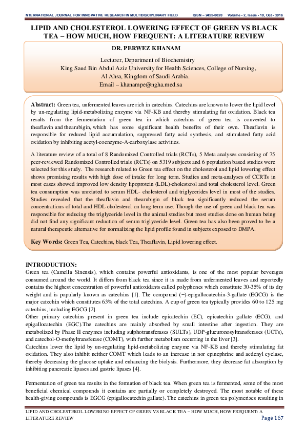 (PDF) LIPID AND CHOLESTEROL LOWERING EFFECT OF GREEN VS BLACK TEA - HOW ...