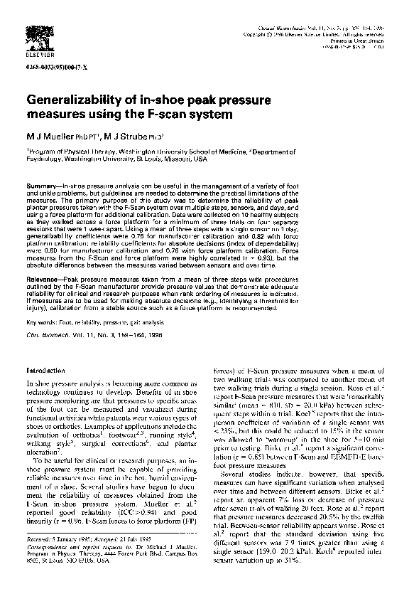 (PDF) Generalizability of in-shoe peak pressure measures using the F ...