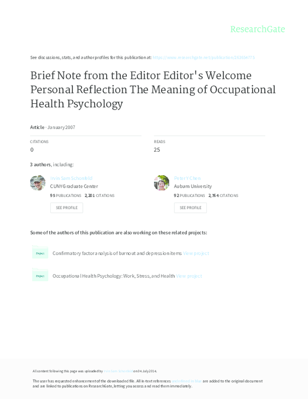 (PDF) Brief Note from the Editor Editor's Welcome Personal Reflection ...