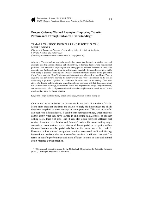 (PDF) Process-oriented worked examples: Improving transfer performance ...