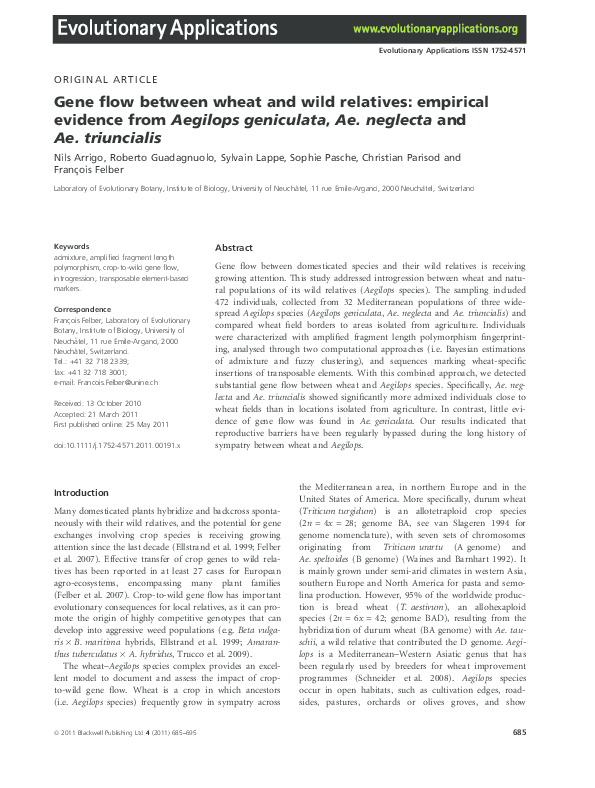 (PDF) Gene flow between wheat and wild relatives: empirical evidence ...