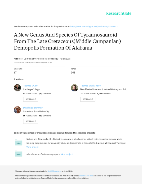 (PDF) A new genus and species of tyrannosauroid from the Late