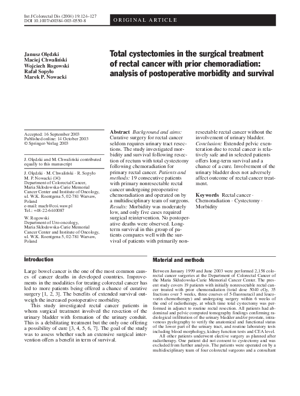 (PDF) Total cystectomies in the surgical treatment of rectal cancer ...