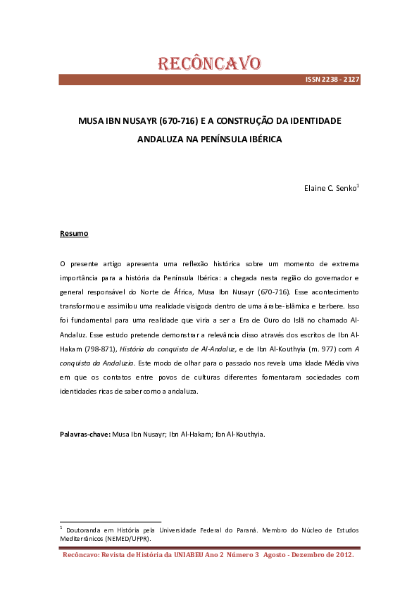 (PDF) Musa Ibn Nusayr (670716) e a Construção Da Identidade Andaluza