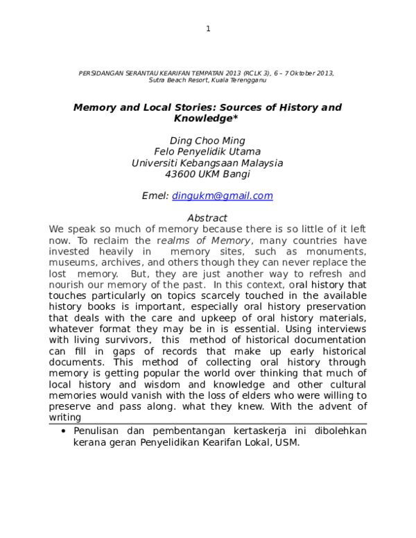 Doc Memory And Local Stories Sources Of History And Knowledge Doc Memory And Local Stories Sources Of History And Knowledge