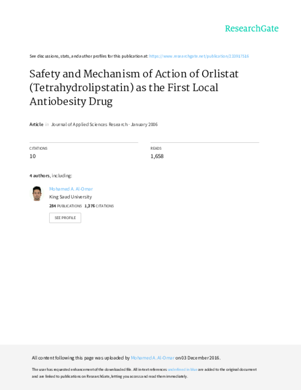 (PDF) Safety and Mechanism of Action of Orlistat (Tetrahydrolipstatin
