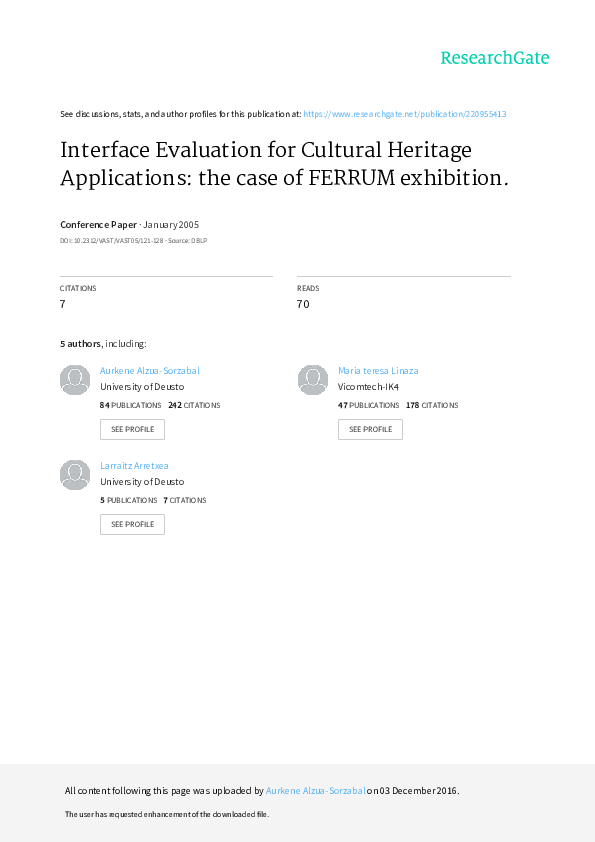 (PDF) Interface Evaluation for Cultural Heritage Applications the case