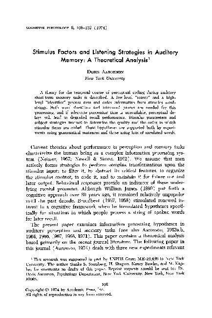 (PDF) Stimulus factors and listening strategies in auditory memory: A ...