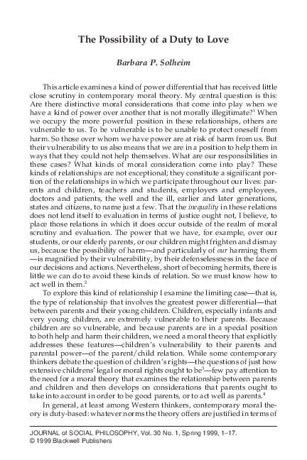 (PDF) The Possibility of a Duty to Love