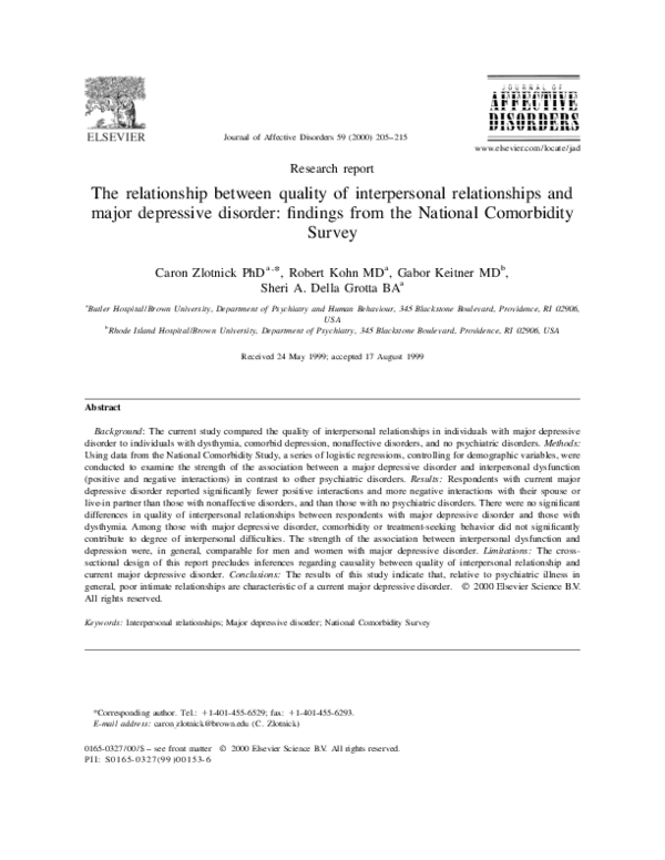 (PDF) The relationship between quality of interpersonal relationships ...