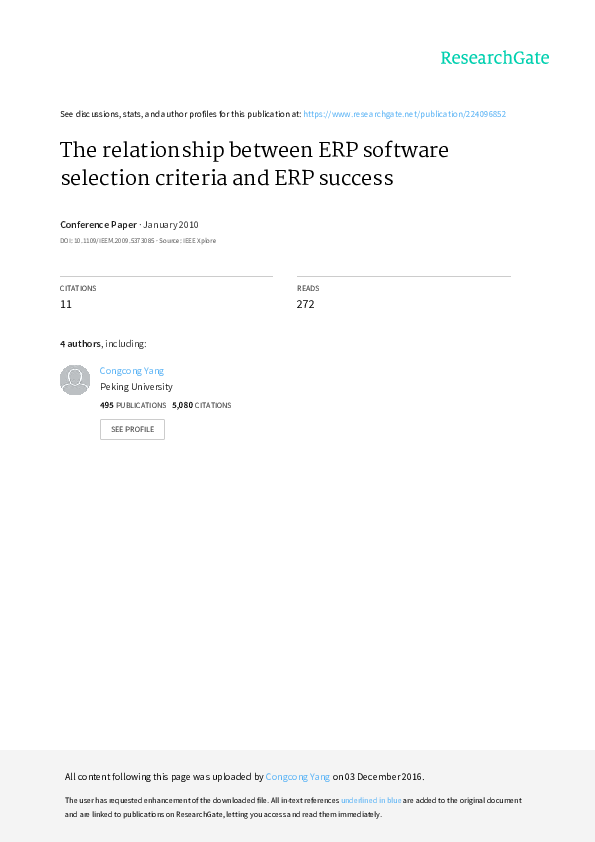 (PDF) The relationship between ERP software selection criteria and ERP ...