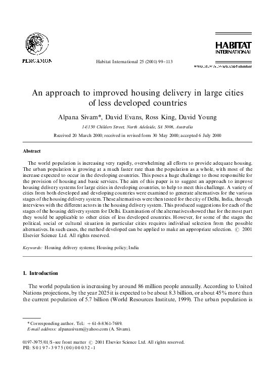 (PDF) An approach to improved housing delivery in large cities of less ...