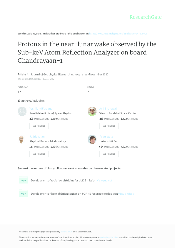 (PDF) Protons in the near-lunar wake observed by the Sub-keV Atom ...